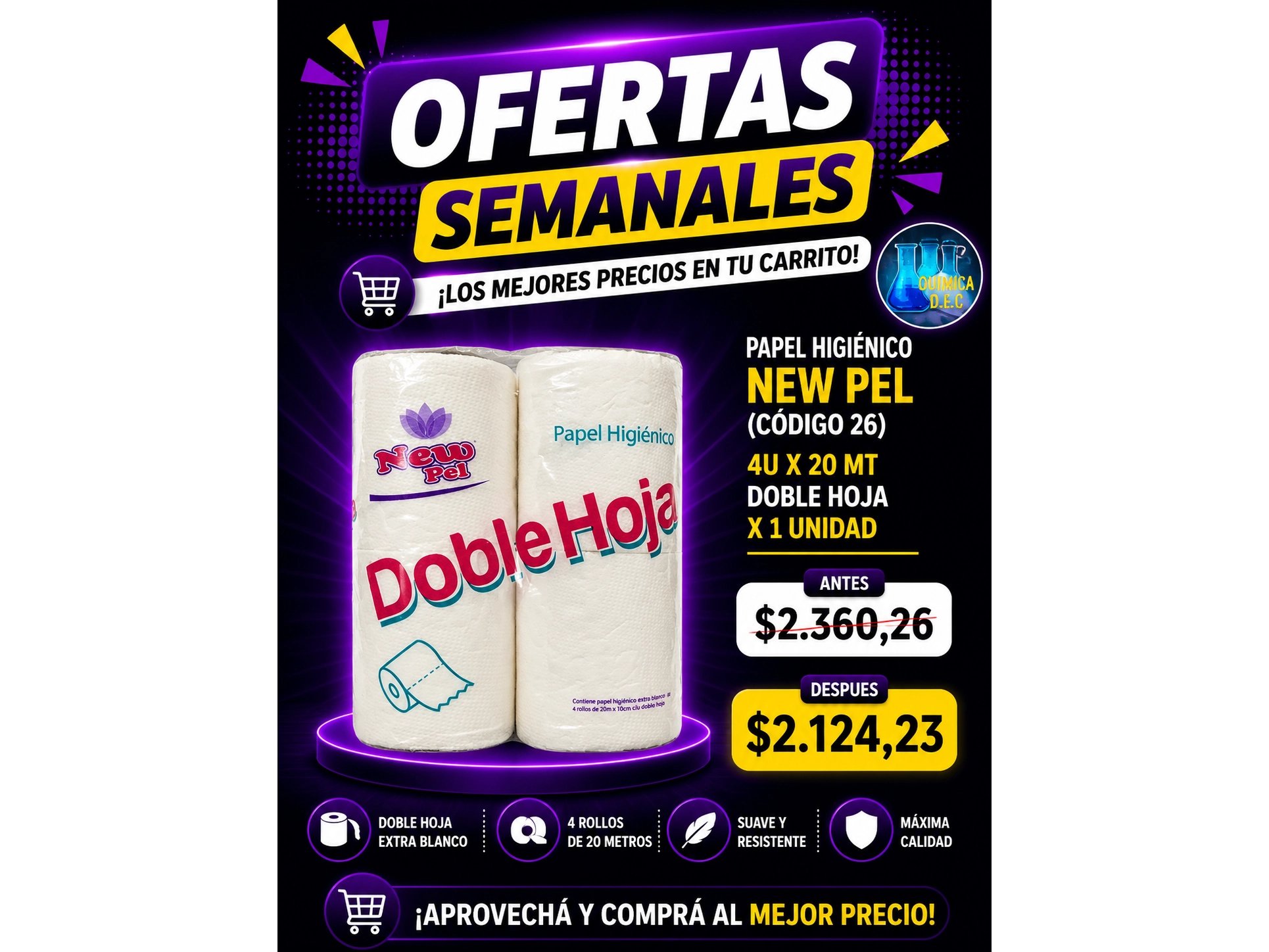 PAPEL HIGIENICO NEW PEL BLANCO CLASICO 4X30MT