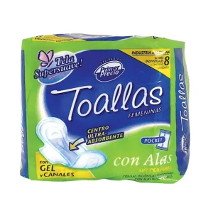 TOALLITAS TOALLA FEMENINA C/ALAS X8U(P/PRECIO)
